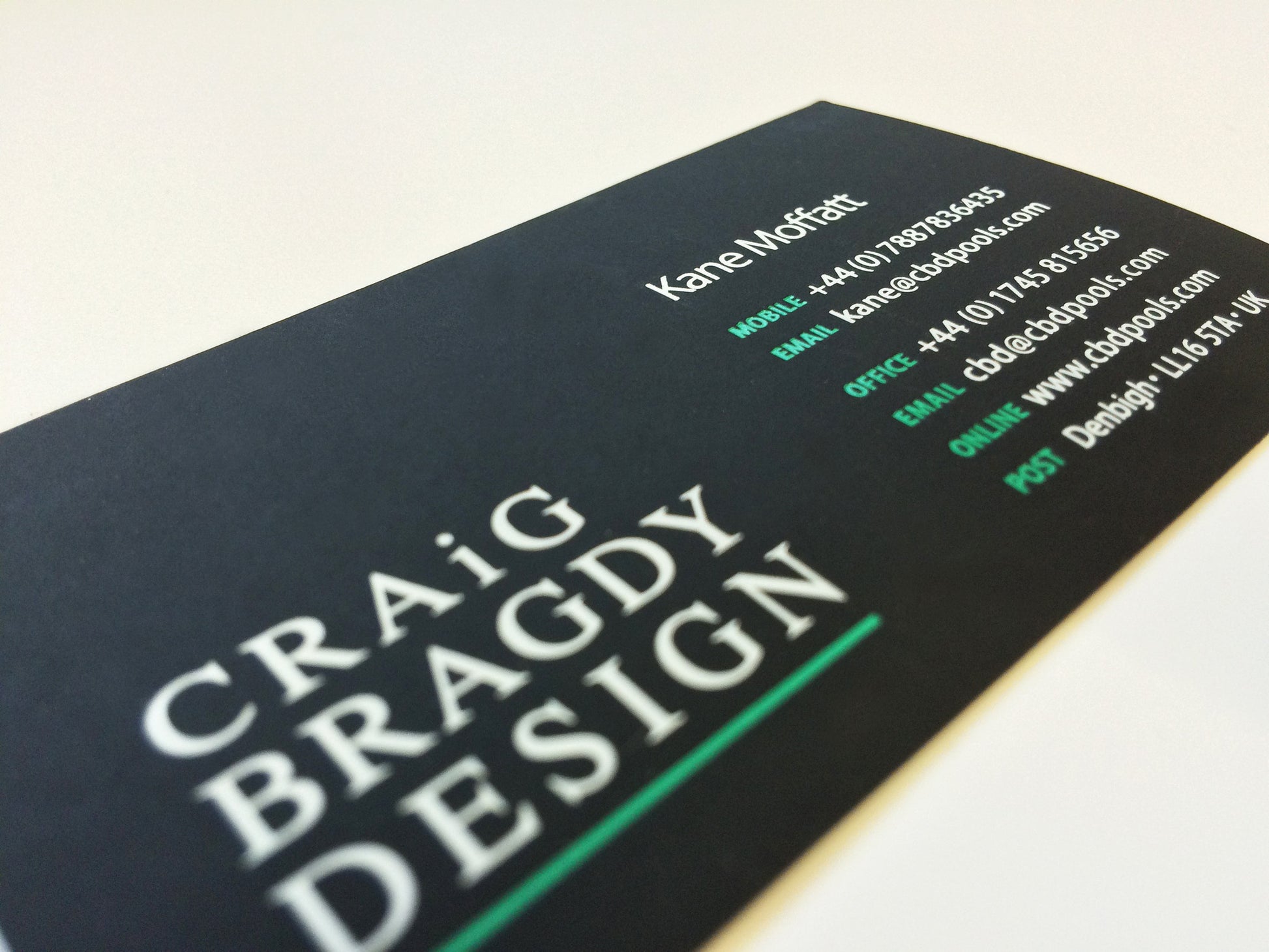 White and Green Foil on Black Card